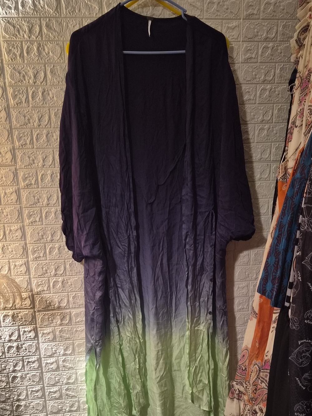 Long Ombre Open-Front Women's Coatigan in Purple and Green